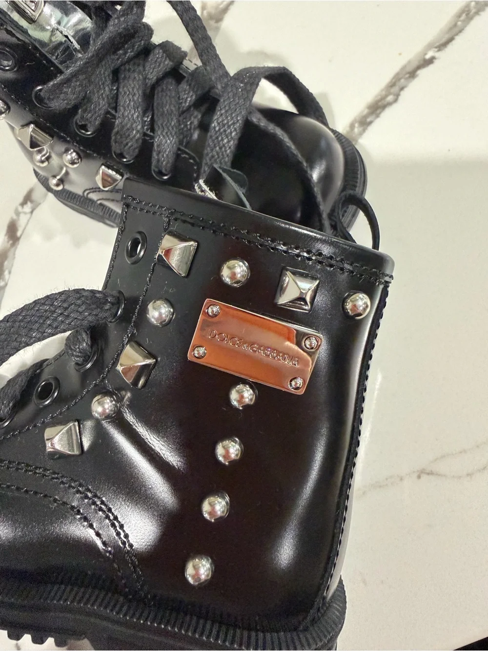 Dolce & Gabbana Black Kids Lace-Up Boots with Silver Logo Patch